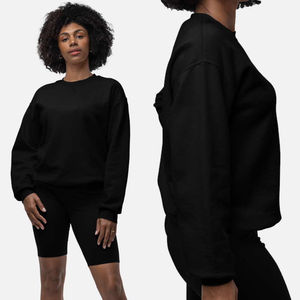 Blusa de Frio Moletom Gola Careca Redonda Feminino Mulher - PRETO - Algodão Versátil Super Confortável Fechado Sem Capuz Sem Bolso Unissex
