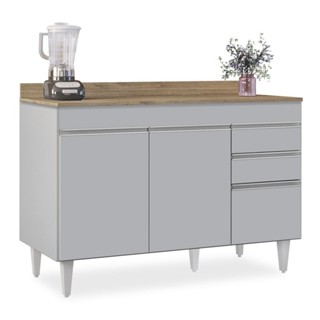 Balcão de Cozinha Para Pia 120cm com Tampo Michigan Cinza Claro/Castanho - Lumil em Oferta na Shopee