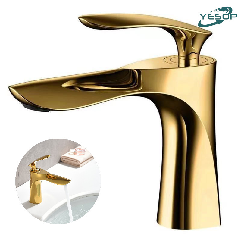 Torneira Banheiro Dourada Misturador Monocomando Bica Baixa Luxo Brilhante Yesop em Oferta na Shopee