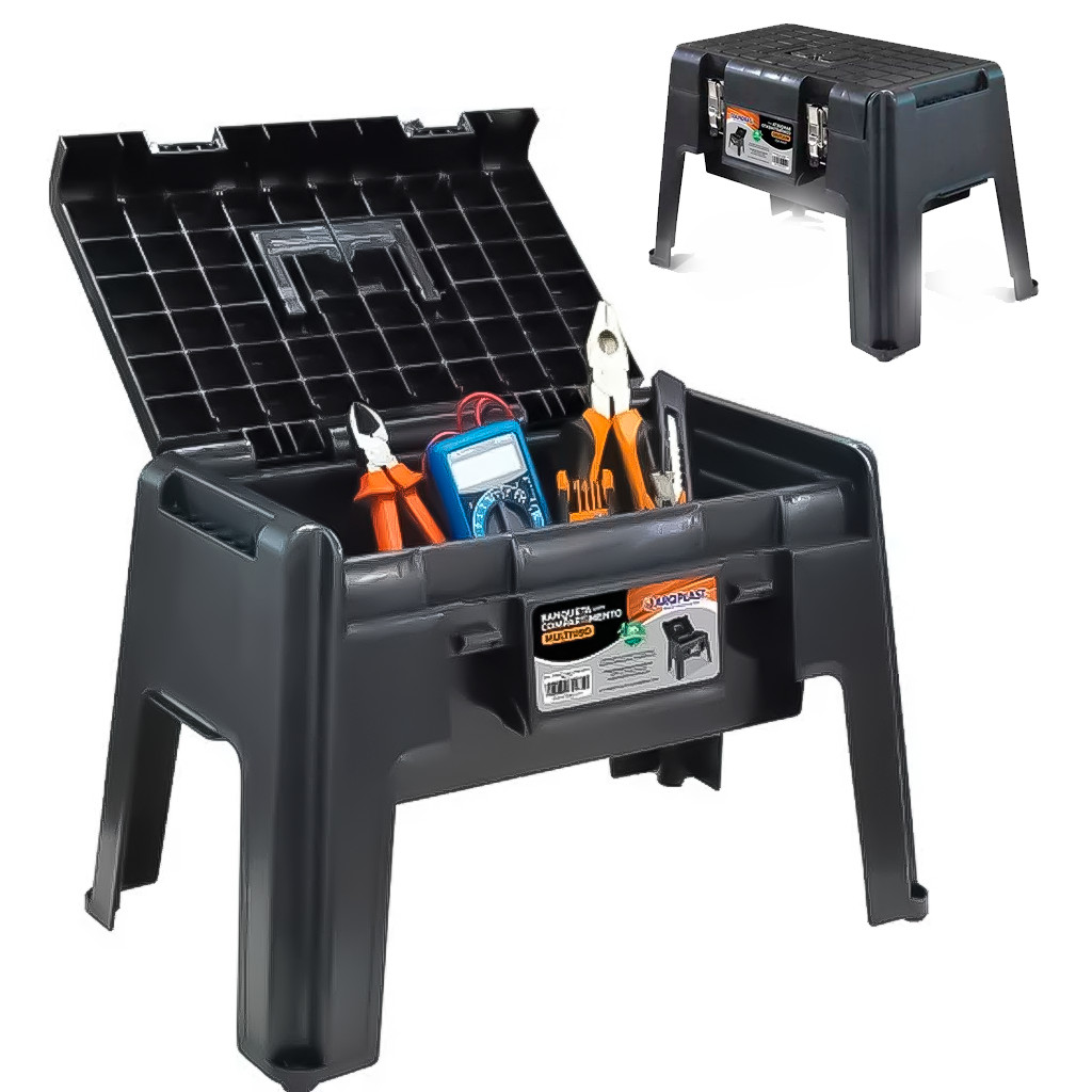 Banqueta Mala Maleta 2 Em 1 Com Compartimentos Travas Plástico Multiuso Manicure Ferramentas Camping - Home & Living