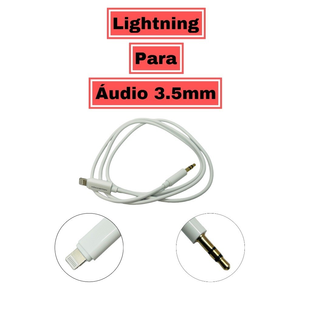 Cabo P2 Auxiliar Áudio Para iPhone Lightning Áudio Iphone 1 Metro (P2+IPHONE1METRO)