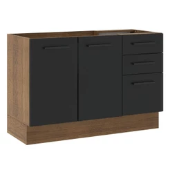 Balcão de Pia Cozinha 2 Portas e 3 Gavetas Rustic/Preto Agata Madesa