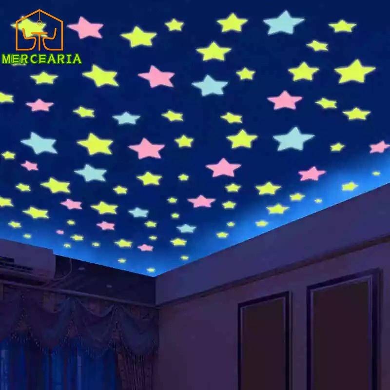 300 Pçs Adesivo de Estrela Colorida que Brilha no Escuro / Adesivo Plástico Luminoso para Decoração de Casa