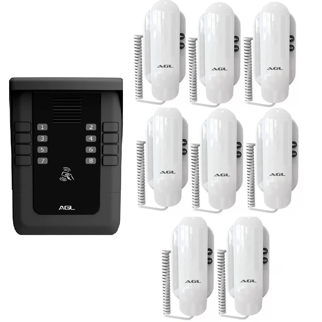 Kit porteiro coletivo S500 8 pontos com 8 interfones S100