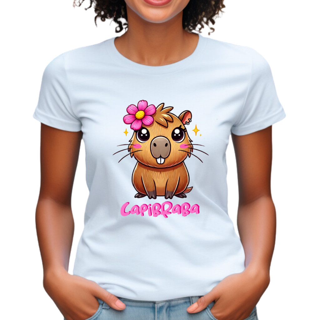 Camisa de capivara babylook feminina desenho meme camiseta estampa engraçada moda confortável