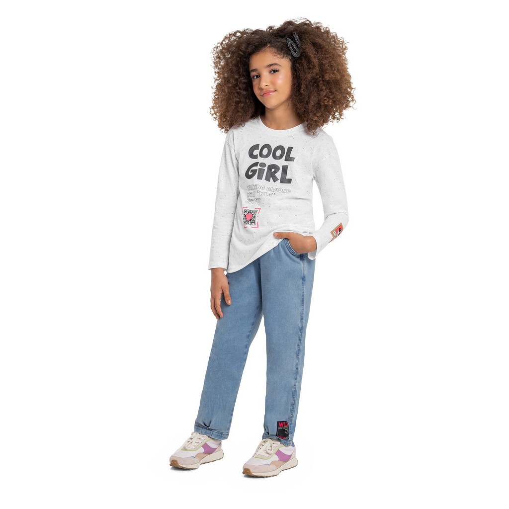 Blusa Infantil para Menina com Manga Longa em Malha Botonê Gloss