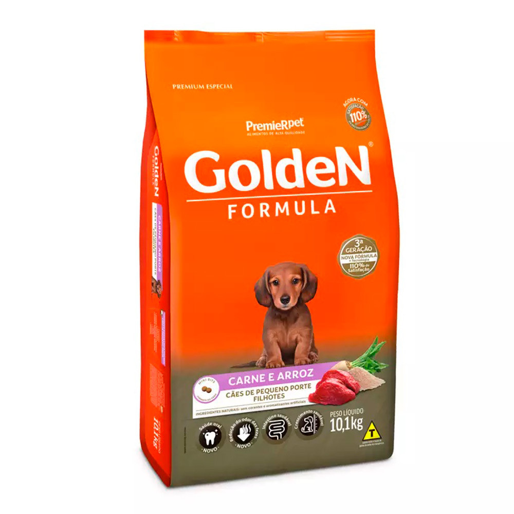 Ração Premier Golden Fórmula Mini Bits Cães Filhotes Carne e Arroz 10,1kg - Pets