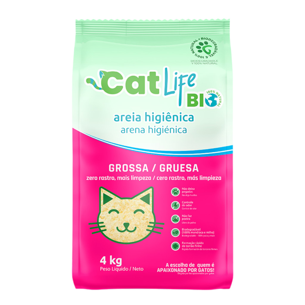 Areia para Gatos Higiênica Biodegradável Cat Life Bio Grãos Grossos feita com Milho e Mandioca 4kg em Oferta na Shopee