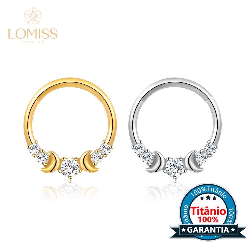 Piercing Argola Titânio Helix Septo Rook Conch Segmento Articulado Lua Com Zircônia Cravejada - Fashion Accessories