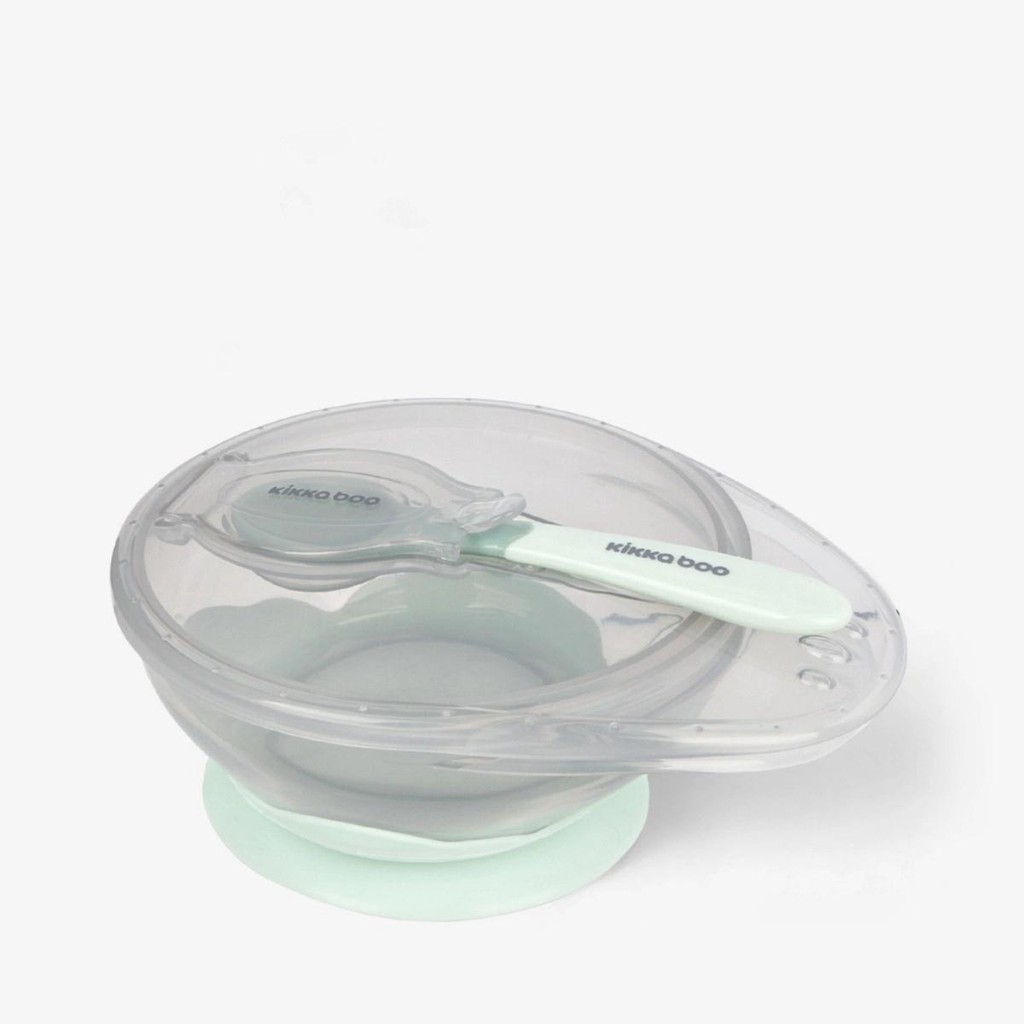 Kit Refeição - Prato com Ventose Tampa e Colher Mint KikkaBoo - Mom & Baby