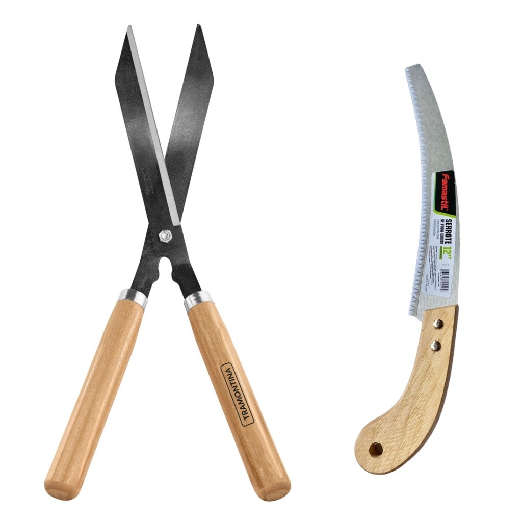 Kit Jardinagem Poda Galhos Com Tesoura Grande Tramontina e Serrote Famastil