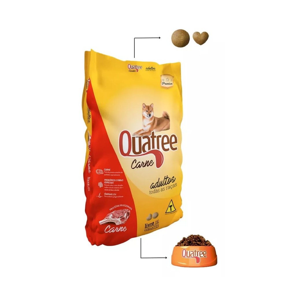 Ração Quatree Cães Adultos Todas as Raças Sabor Carne 20kg