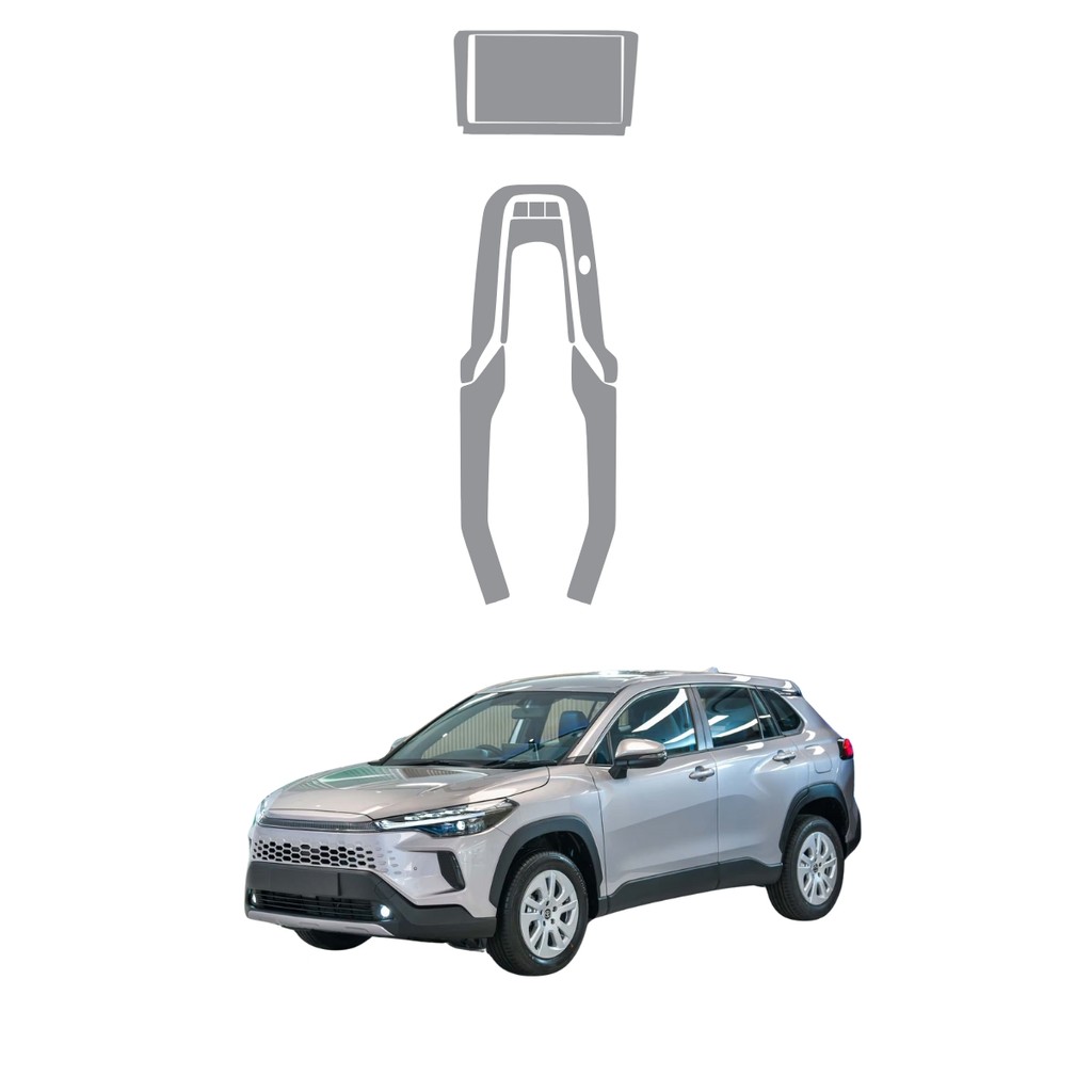 Película PPF Proteção Kit Console Central Multimídia Toyota Corolla Cross XRX Hybrid 2025 TPU Anti Risco