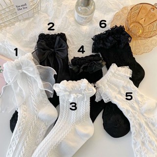 1 Par Meia Feminina Lolita Renda Babado Respirável Festa Ins em Oferta na Shopee