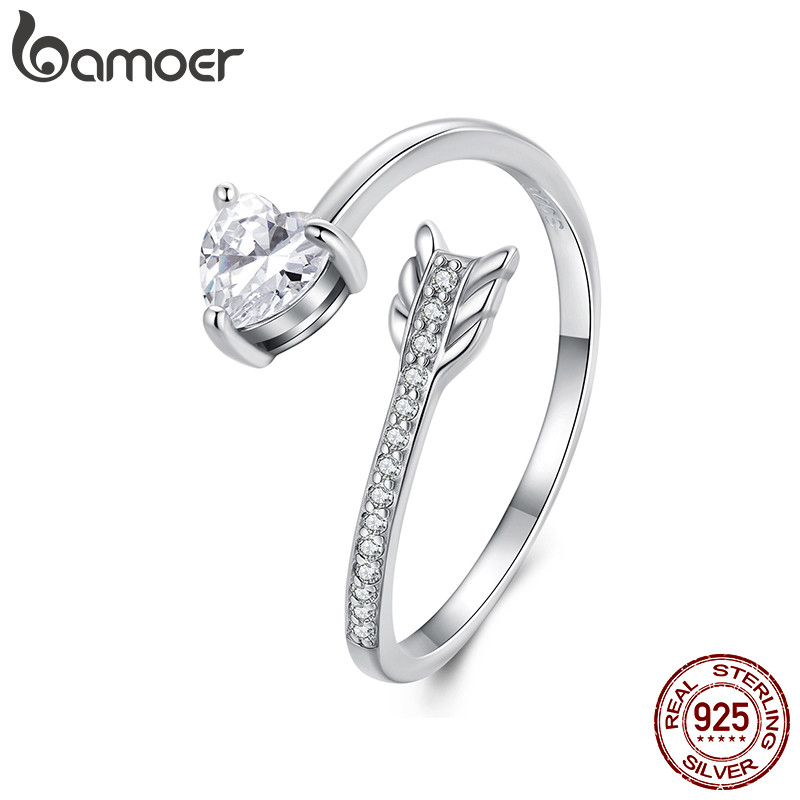 Bamoer 925 Sterling Sliver Anel Aberto Coração Flecha Moda Joias Presentes Para Mulheres em Oferta na Shopee