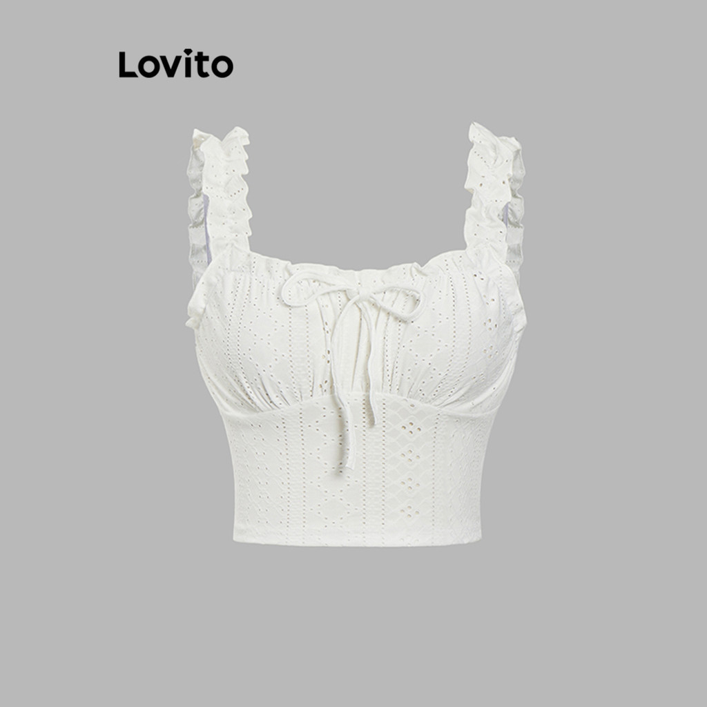 (Trendy) Lovito Regata Boho Em Jacquard Liso Com Cadarço Para Mulheres L99ED631 em Oferta na Shopee