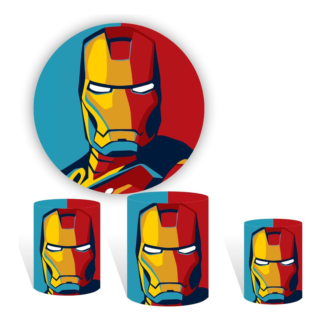 Kit Painel Decorativo + 3 Capas Cilindro Tema Homem Ferro