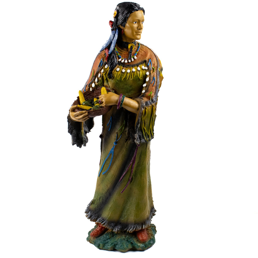 Escultura Índia Xamã em Pé Guerreira Cherokee 48 cm Resina