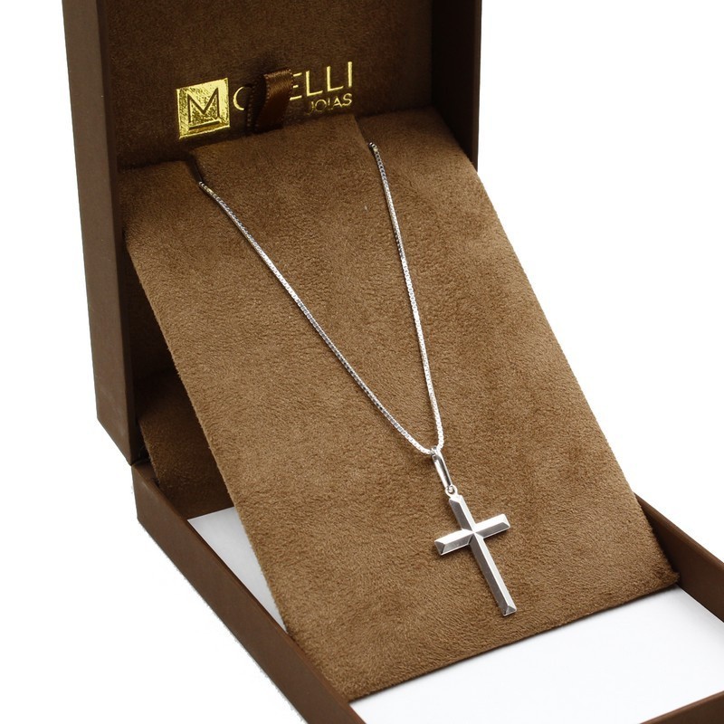 Corrente cordão de prata 925 Masculina Veneziana 70cm pingente cruz lisa quinada em Oferta na Shopee