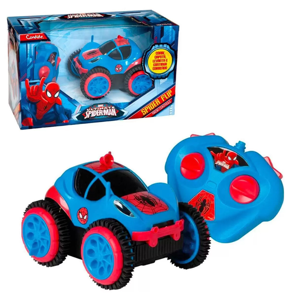 Brinquedo Carrinho Homem Aranha Spider Flip Controle Remoto 3 Funções Original Marvel Menino