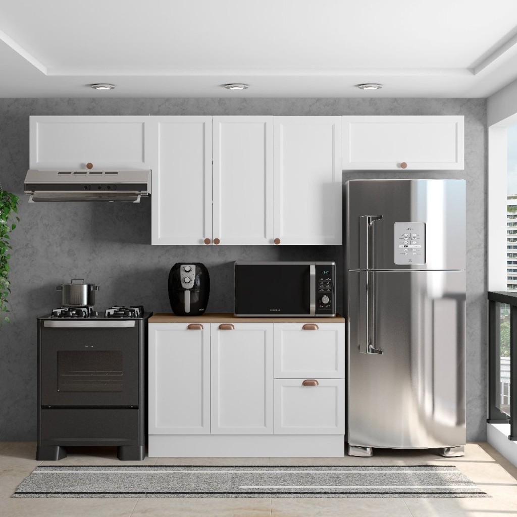 Cozinha Modulada 4 Peças 7 Portas 2 Gavetas Balcão com Tampo Unna Yescasa - Home & Living