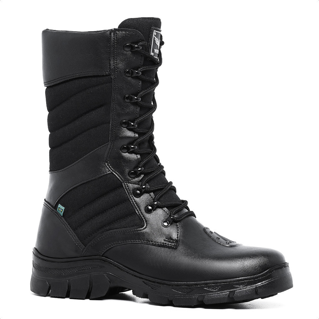 Bota Coturno Cano Alto Masculino Com Zíper Preto e Palmilha E.V.A