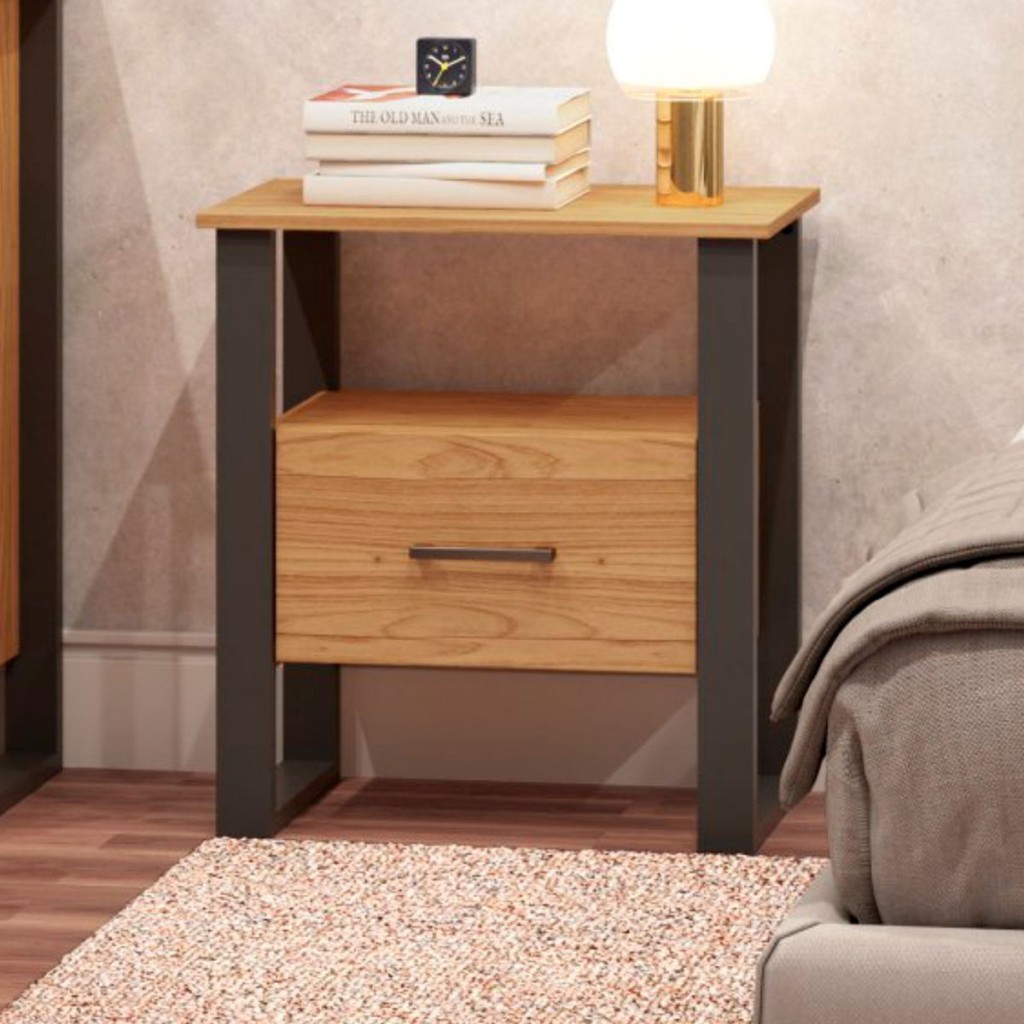 Mesa de Cabeceira 1 Gaveta 100% Mdf Freijo/Preto Fosco F37 - Dalla Costa