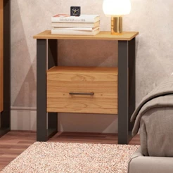 Mesa de Cabeceira 1 Gaveta 100% Mdf Freijo/Preto Fosco F37 - Dalla Costa