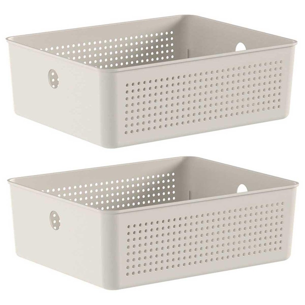 2x Cestos 5,4L Organizador OU Flow Bege 9cm x 22cm x 27cm em Oferta na Shopee