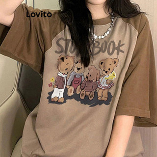 Lovito Camiseta feminina casual cartoon Padrão LNA52004