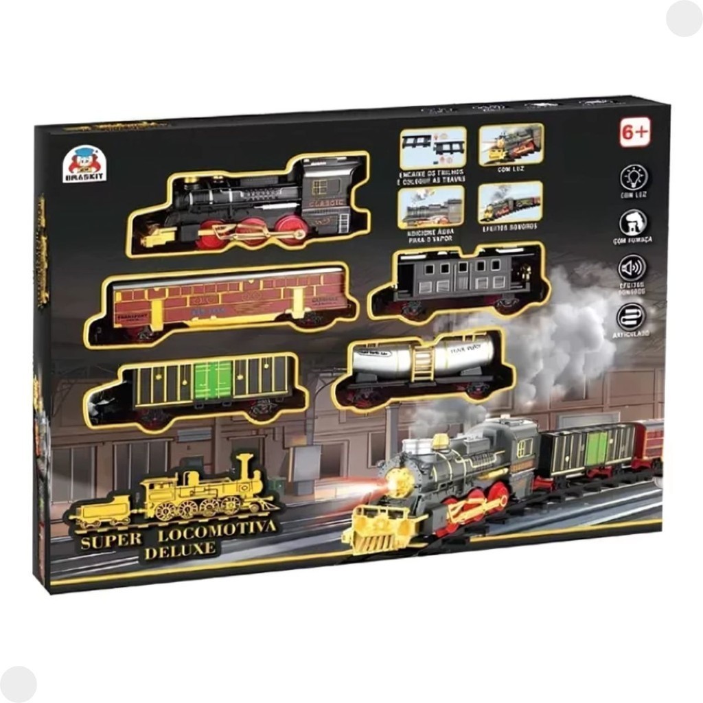 Super Locomotiva Deluxe C/ Fumaça, Luz e Sons 8006 - BRASKIT em Oferta na Shopee