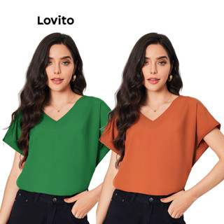 Lovito Blusa Básica Lisa Casual para Mulheres LBL08031(Multicolorido)