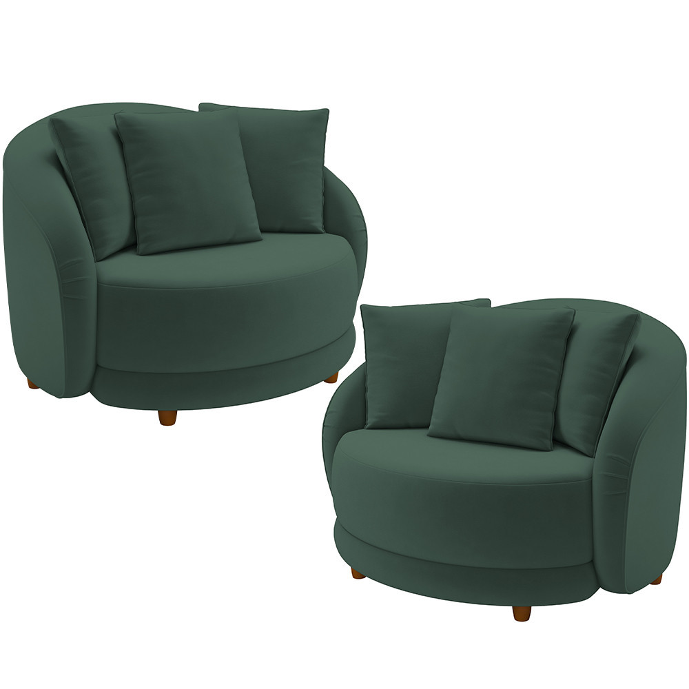 Kit 02 Poltronas Decorativas Para Sala de Estar Base Fixa Pés Madeira Witta M03 Veludo Verde - Lyam Decor - Home & Living