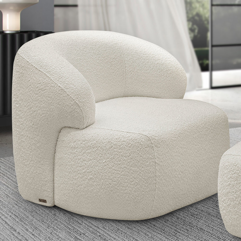 Poltrona Decorativa Fixa Orgânica Para Sala Living Barolo L06 Bouclê Branco - Lyam Decor em Oferta na Shopee