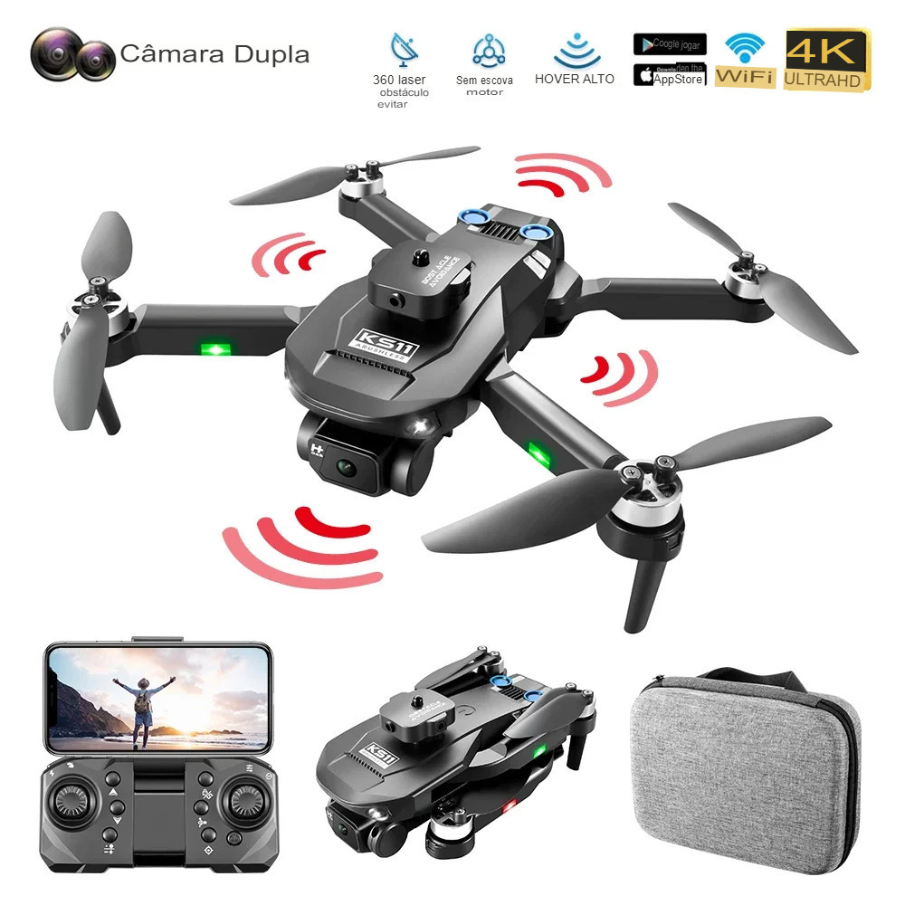 Drone KS11 Brushless com 4K HD Câmera Dupla, WiFi, FPV, Quadcopter Dobrável,  Profissional, 2.4G
