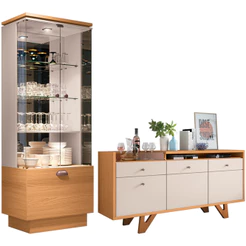 Kit Aparador Sala de Jantar Valentim com Cristaleira Dominic B01 Cinamomo Off White - Lyam Decor