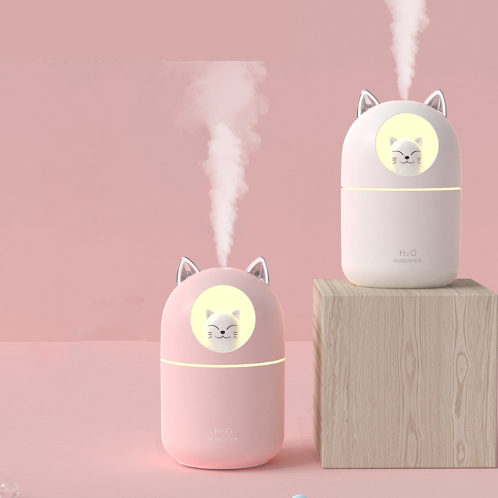 Umidificador De Ar 300ML Difusor De Aroma De Gato Fofo Com Luz Noturna Colorida USB - Cor aleatória