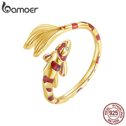 Bamoer 925 Sterling Sliver Fita Aberta Anel Koi Design Jóias De Moda Presentes Para Mulheres