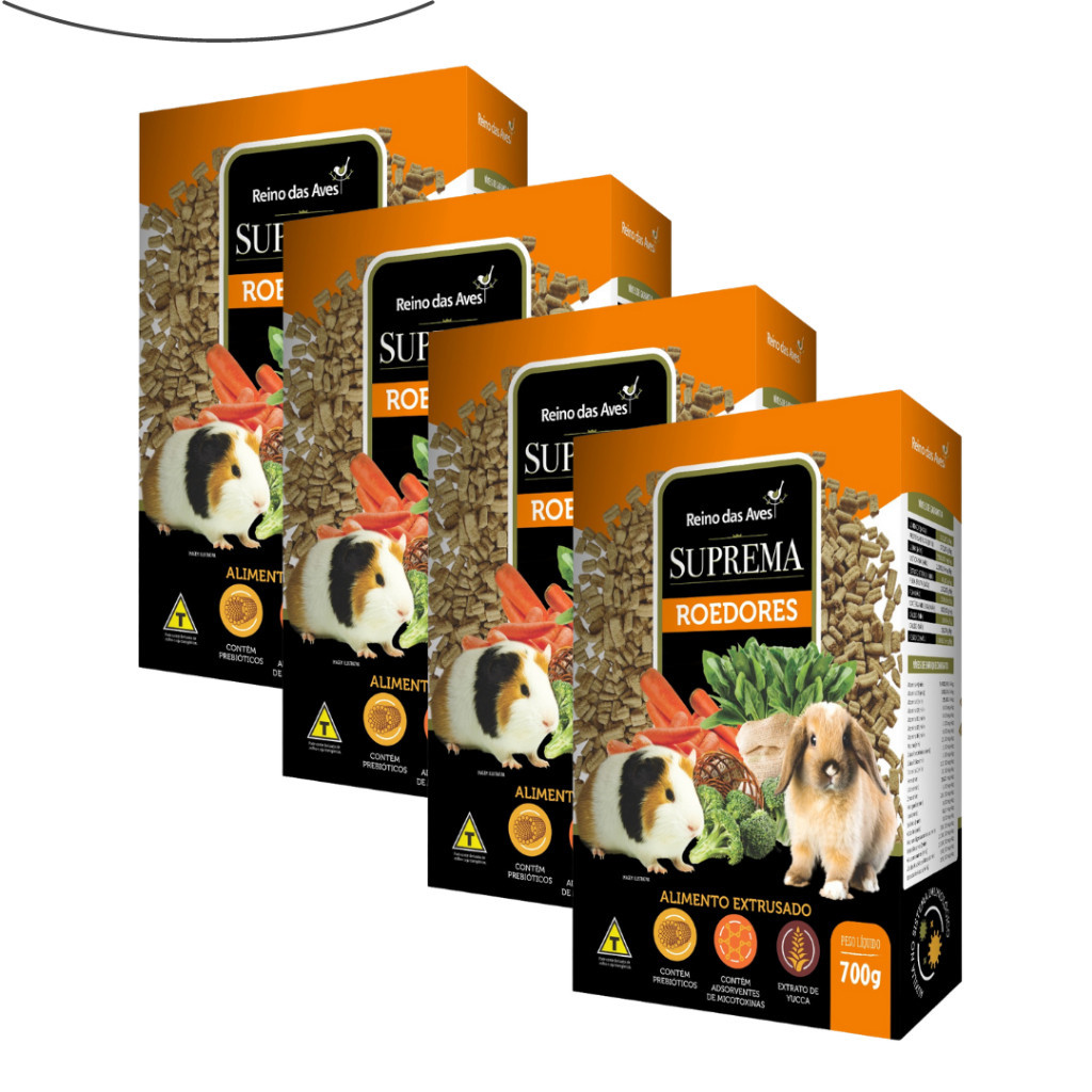 Ração Porquinho Da Índia Suprema 700g Kit 4un - Reino Das Aves