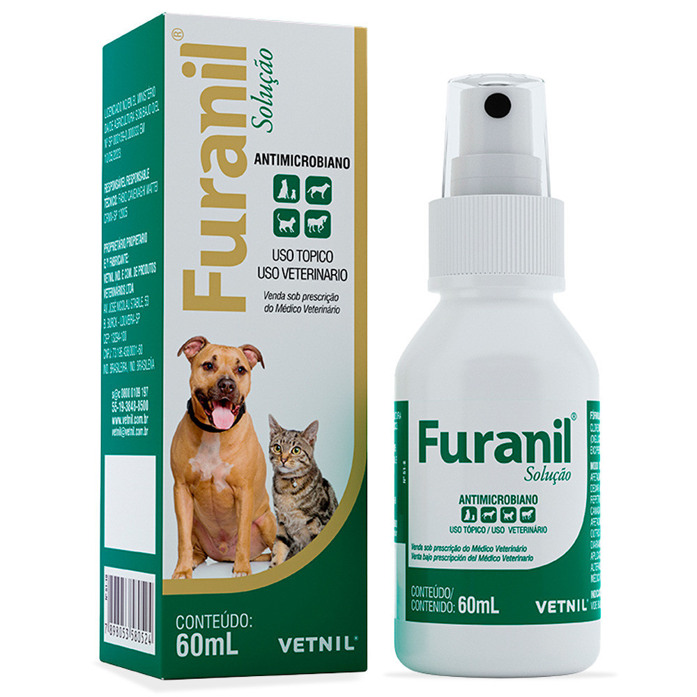 Furanil Spray 60ml Cicatrizante e Antimicrobiano para Cães Gatos e Equinos