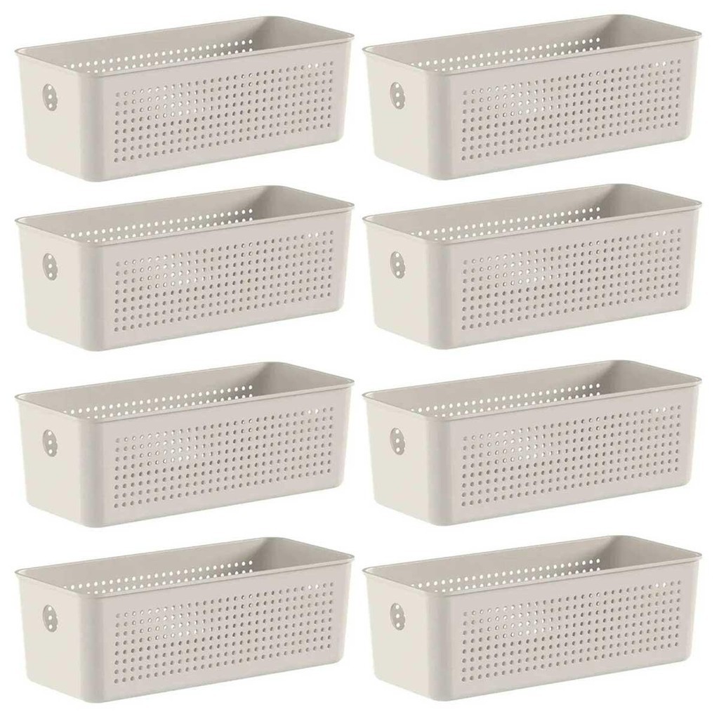 8x Cesto Caixa 3L Organizador OU Flow Bege 9cm x 12cm x 27cm