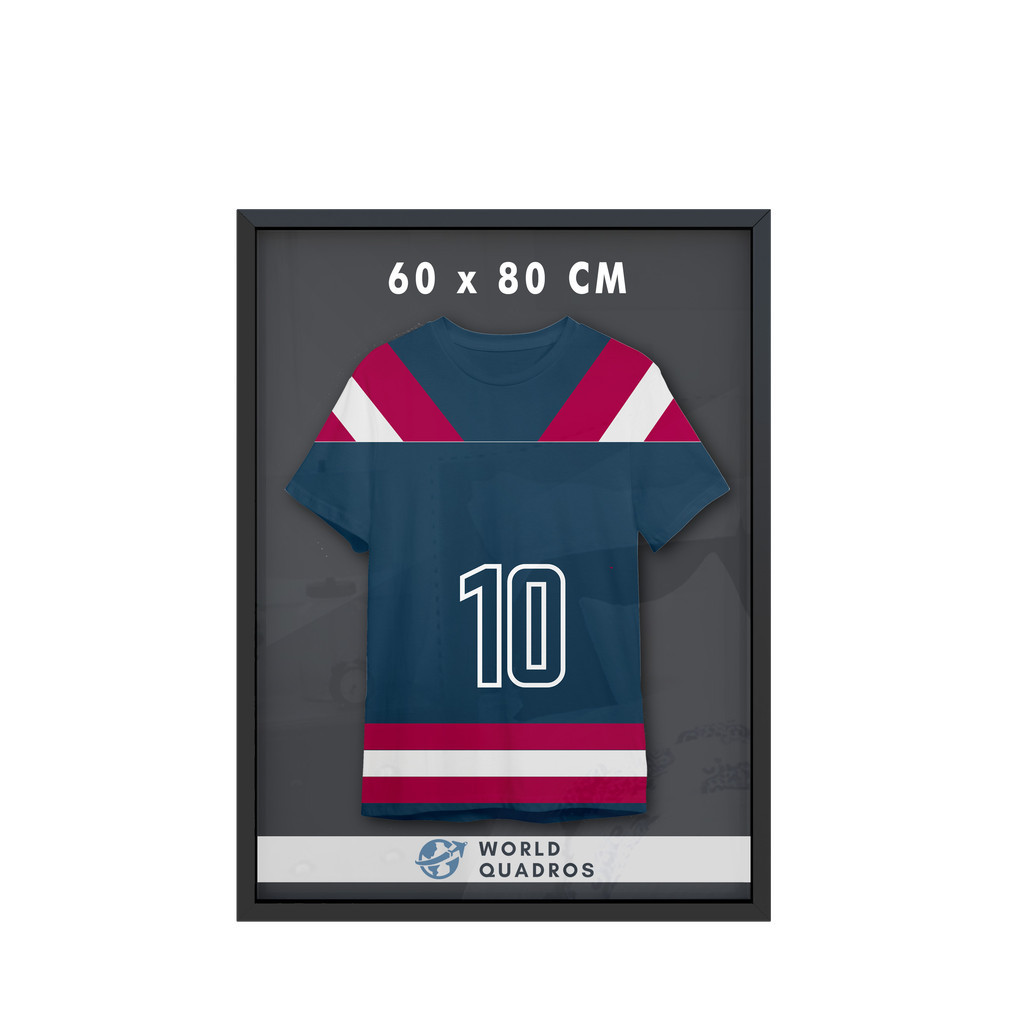 Moldura Caixa Alta 60x80 Decoração Camiseta Time Futebol Volei Basquete Formatura Fundo MDF Preto Com Proteção Vidro