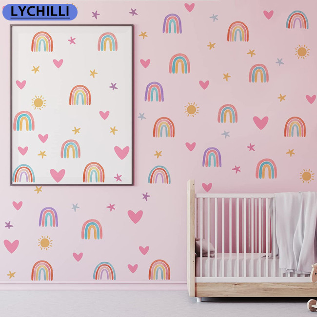 JJ2 4pcs Adesivos De Pvc Para Parede Rainbow Stars Love Decalques De Auto-Meninas Decoração De Quarto De Menino