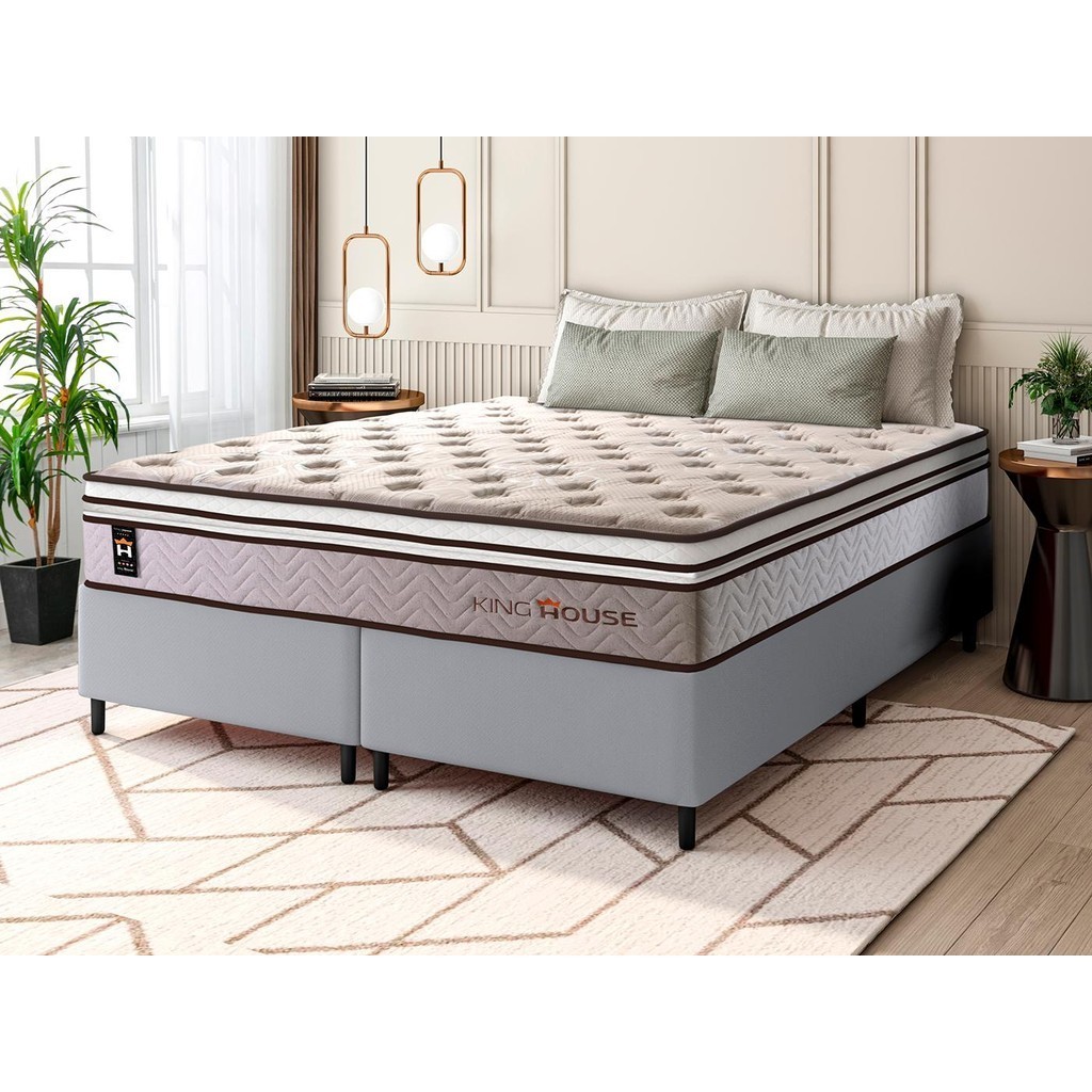 Conjunto Cama Box c/ Molas Ensacadas Liverpool Bege King 193x203x73 em Oferta na Shopee