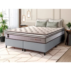 Conjunto Cama Box c/ Molas Ensacadas Liverpool Bege King 193x203x73