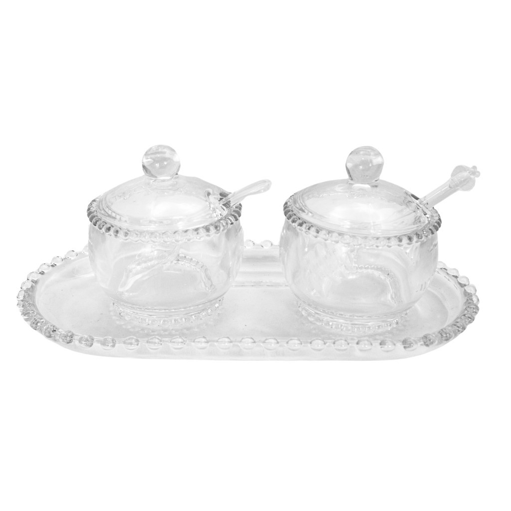 Meleira Açucareiro & Colher Travessa Oval Cristal Lanche da Tarde Wolff — R$ 129,99 em Shopee