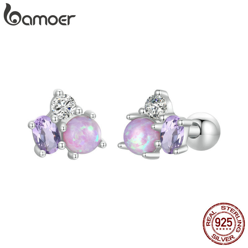 Bamoer 925 Sterling Sliver Studs Brincos Opala Jóias Requintadas Presentes Para Mulheres SCE1782