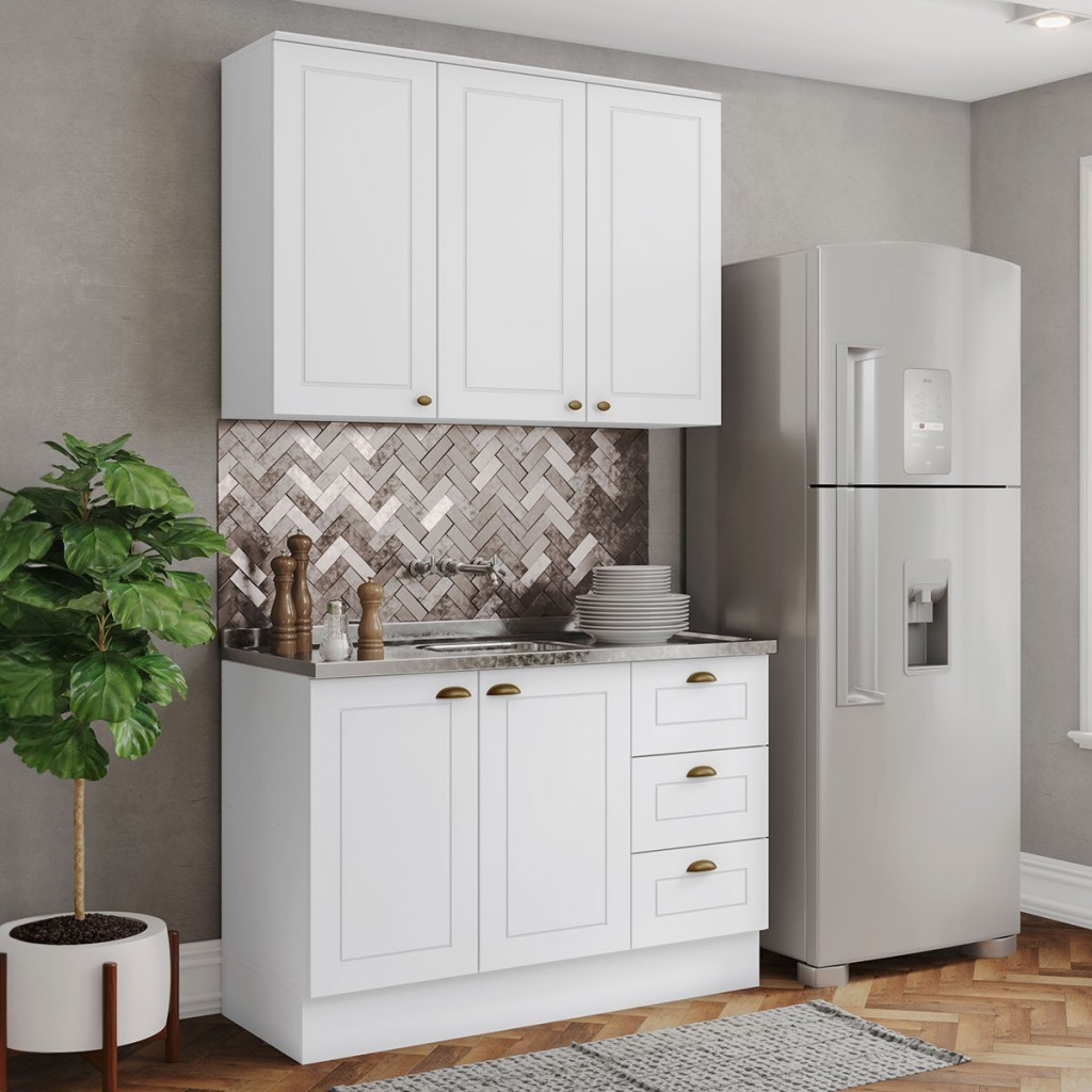 Cozinha Compacta Americana 5 Portas 3 Gavetas 100% Mdf Branco - Henn em Oferta na Shopee