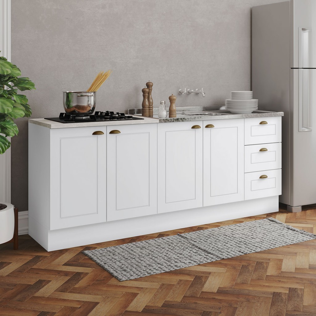 Cozinha Compacta Americana 4 Portas 3 Gavetas 100% Mdf Branco - Henn - Home & Living