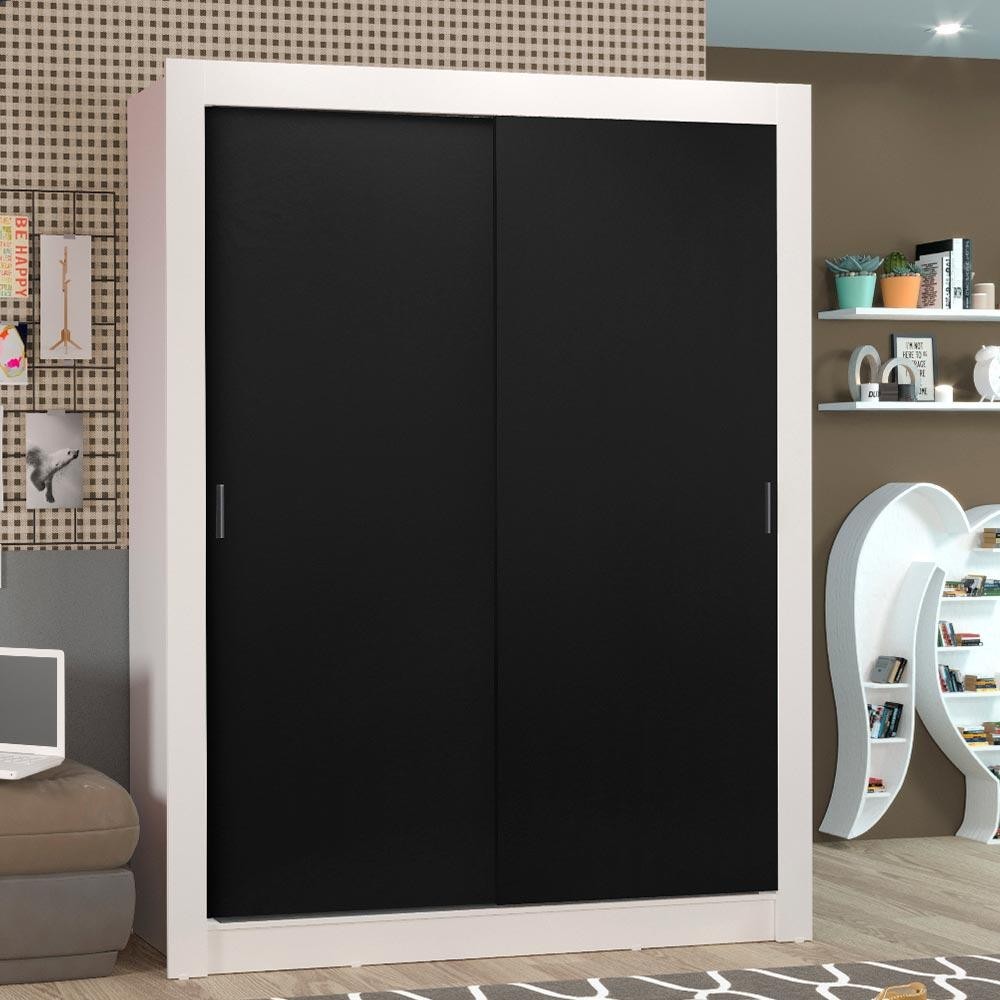 Guarda-Roupa Solteiro Madesa Denver 2 Portas de Correr - Branco/Preto